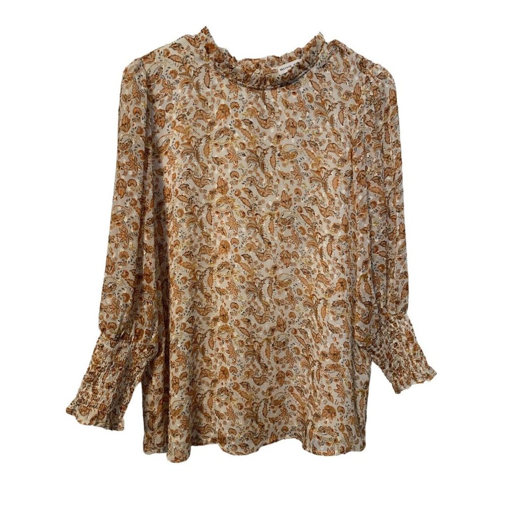 Maison d’Amelie Paris Women’s Blouse Size M - White & Brown - Long Sleeve